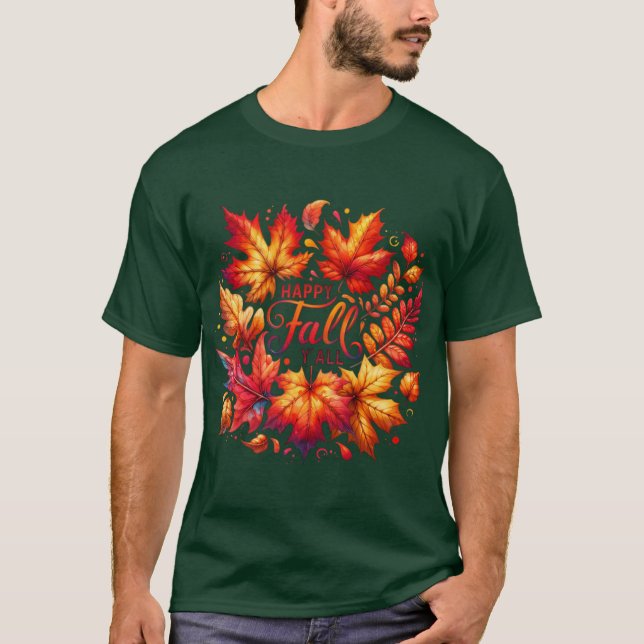 Höstskörd Vattenfärg Pumpa Löv Höststämning T Shirt (Framsida)