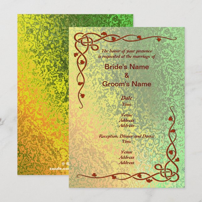 Höstskuggor av inbjudan till Grönt och Gult bröllo (Fram/baksida)