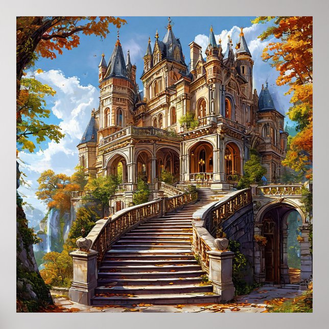 🏰 Höstslott Landskapsvy För Fantasihus Poster (Framsidan)