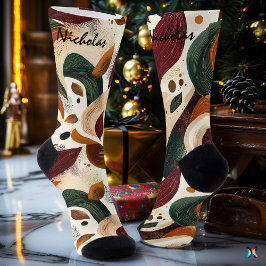 Höstsocklar för Abstrakt i rost, Grönt och Cream