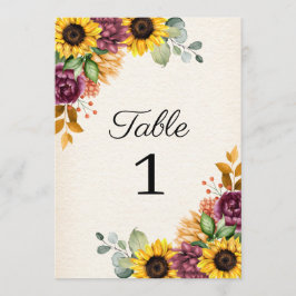 Höstsolblomma Blommig Bröllops Bordsnummer