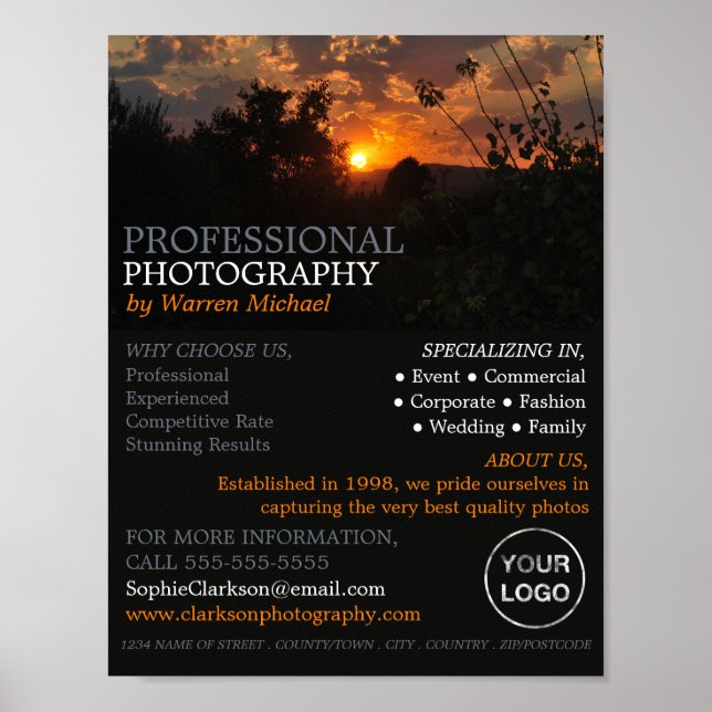 Höstsolnedgång, fotografi, fotouthyrning poster (Framsidan)