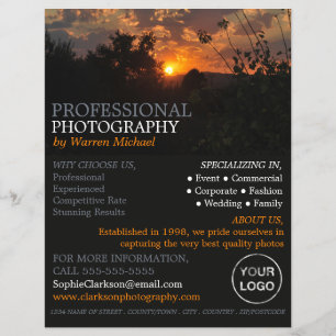 Höstsolnedgång, fotografi, fotouthyrning reklamblad