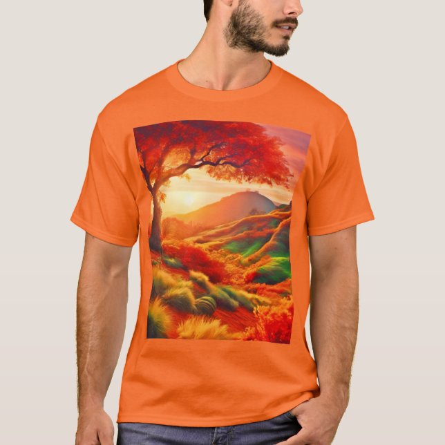 Höstsolnedgång - liggande målning t shirt (Framsida)