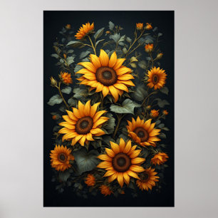 Höstsolros blomsterarrangemang poster