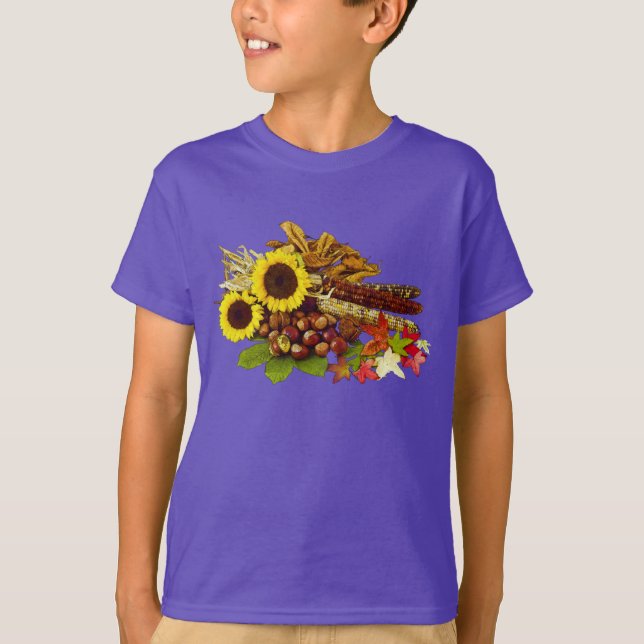 Höstsolros- och majbukett tee (Framsida)