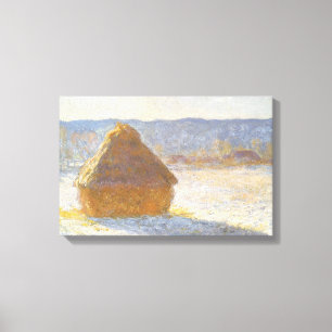 Höststack på morgonen, snöeffekt av Claude Monet Canvastryck
