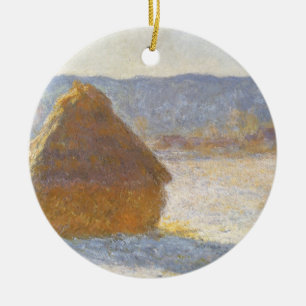 Höststack på morgonen, Snöeffekt av Claude Monet Julgransprydnad Keramik