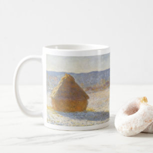 Höststack på morgonen, snöeffekt av Claude Monet Kaffemugg
