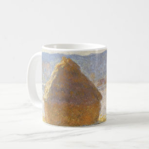 Höststack på morgonen, snöeffekt av Claude Monet Kaffemugg