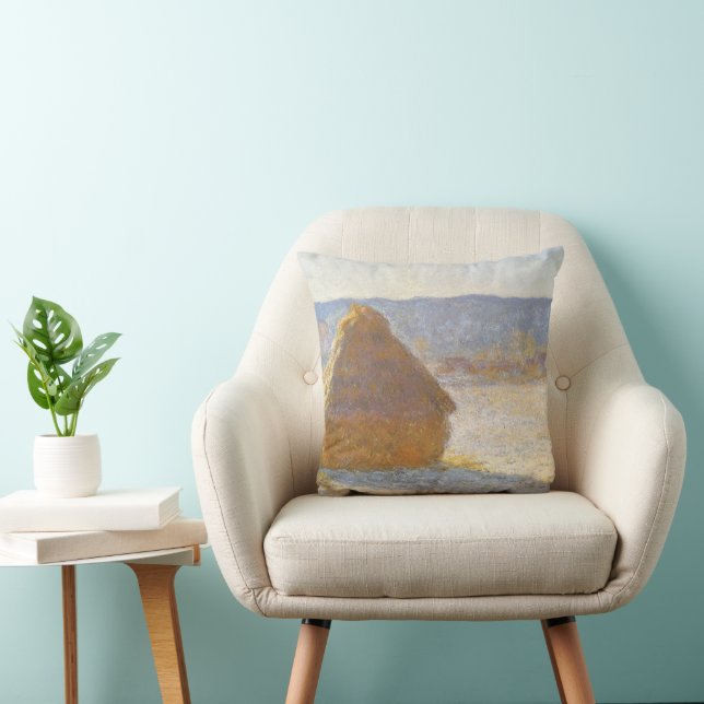 Höststack på morgonen, Snöeffekt av Claude Monet Kudde (Stol)