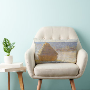 Höststack på morgonen, snöeffekt av Claude Monet Lumbarkudde