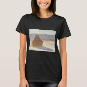 Höststack på morgonen, snöeffekt av Claude Monet T-shirt