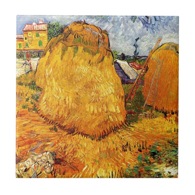 Höststackar i Provence av Van Gogh. Kakelplatta (Framsidan)