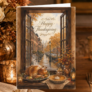 Höststadens bruna stenhus glada Thanksgiving-kort Helgkort