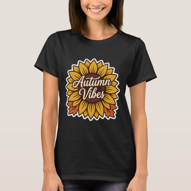 Höststämning Blommig Solros Grafisk Design Höst  T Shirt (Framsida)