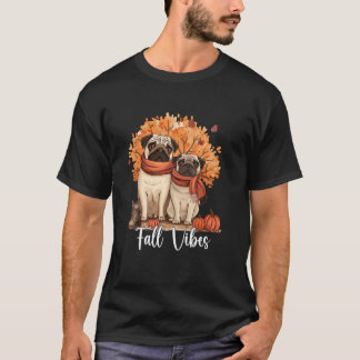 Höststämning Höstlöv Pumpa och Hundälskare Mops T Shirt