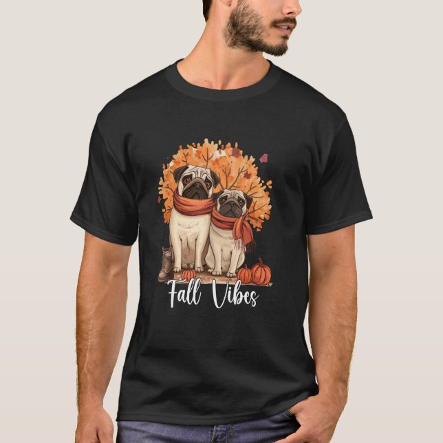 Höststämning Höstlöv Pumpa och Hundälskare Mops T Shirt (Framsida)