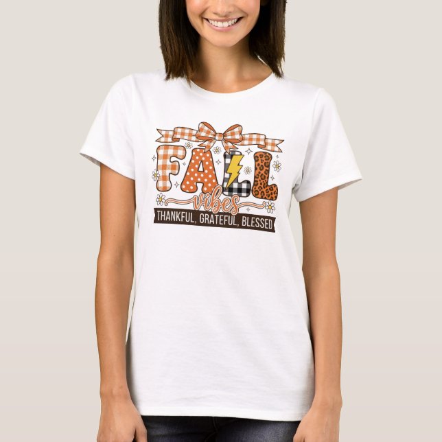 Höststämning Tacksam Tacksam Blad, retro T Shirt (Framsida)