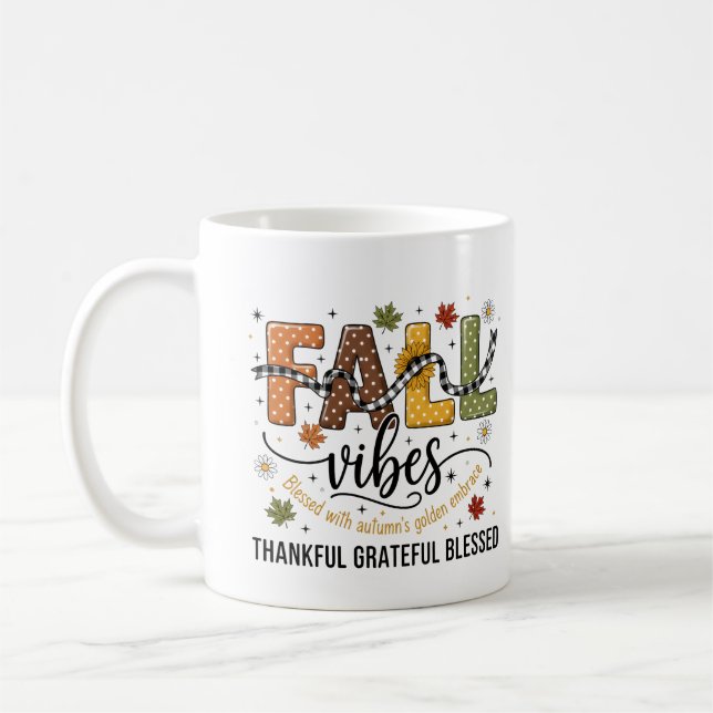 Höststämningsmugg – Tacksam, Tacksägelse, Välsigna Kaffemugg (Vänster)
