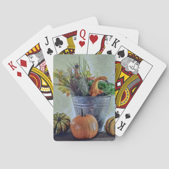 Höststilleben med pumpor, blommor casinokort (Baksidan)