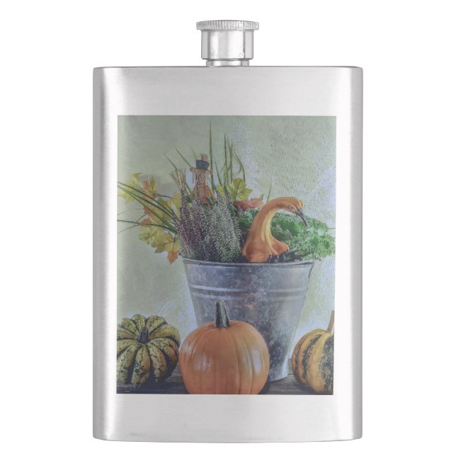 Höststilleben med pumpor, blommor fickplunta (Framsidan)