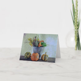 Höststilleben med pumpor, blommor kort