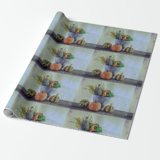 Höststilleben med pumpor, blommor presentpapper