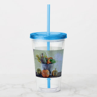 Höststilleben med pumpor, blommor take away mugg