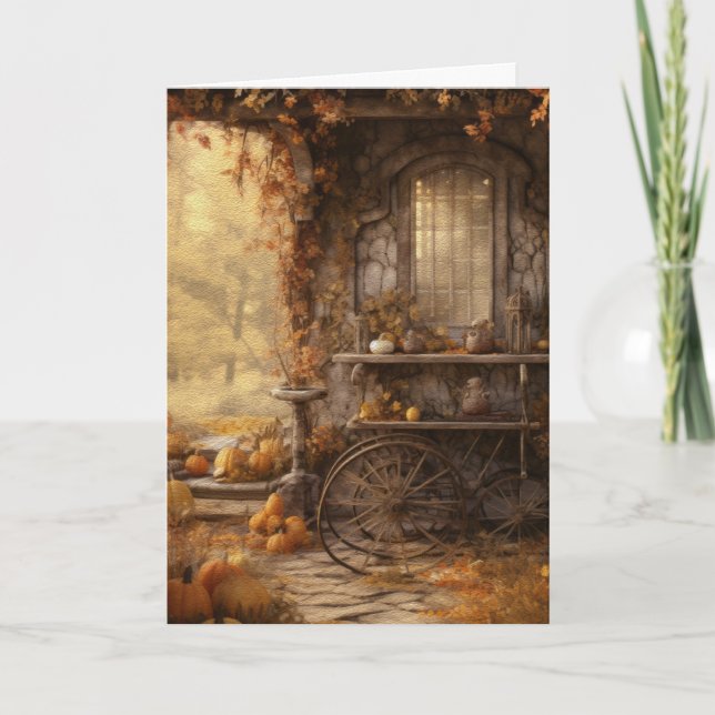 Höststuga i Skogen Hej Foldat Kort (Framsida)