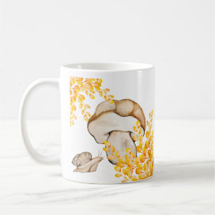 Höstsvamp, snigel och gult grenar kaffemugg
