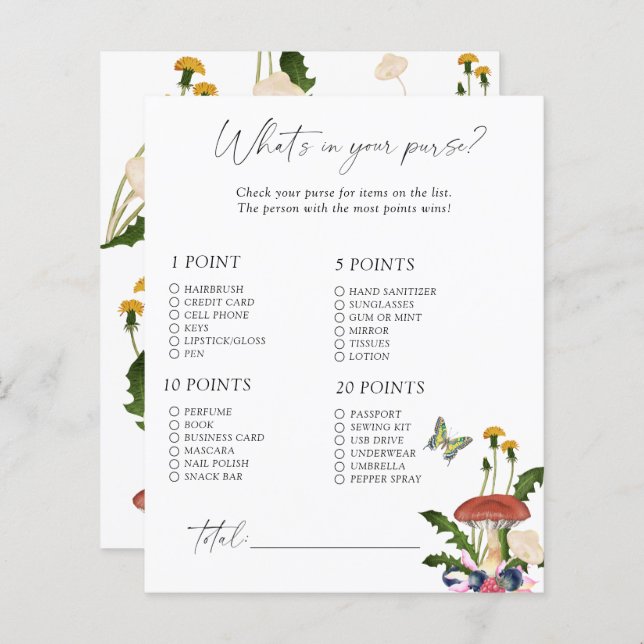 Höstsvamp - Vad har du i din handväska spel (Fram/baksida)