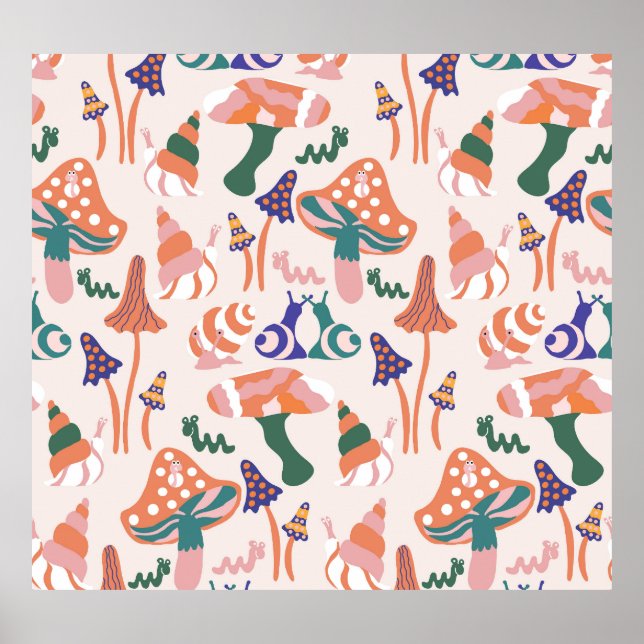 Höstsvampar, färglös, sömlös design. poster (Framsidan)