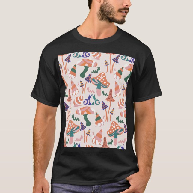 Höstsvampar, färglös, sömlös design. t shirt (Framsida)