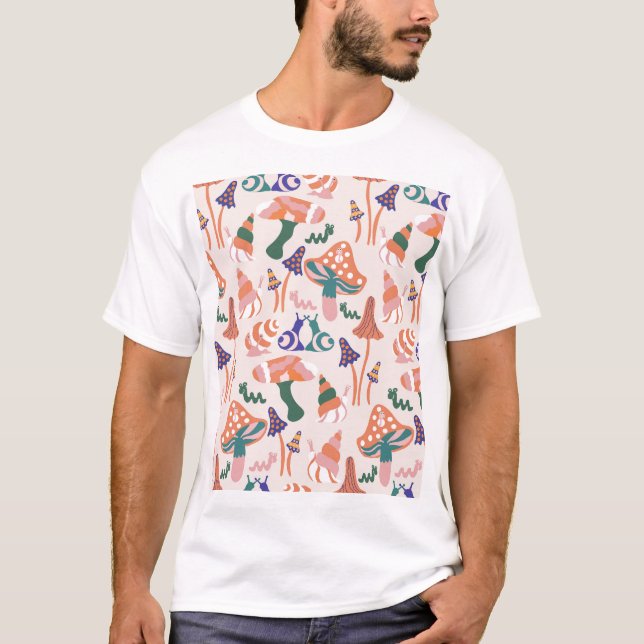 Höstsvampar, färglös, sömlös design. t shirt (Framsida)
