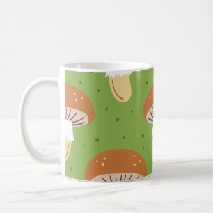 Höstsvampar: grönt sömlös mönster. kaffemugg