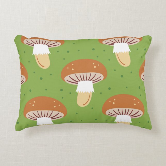 Höstsvampar: grönt sömlös mönster. prydnadskudde (Framsidan)