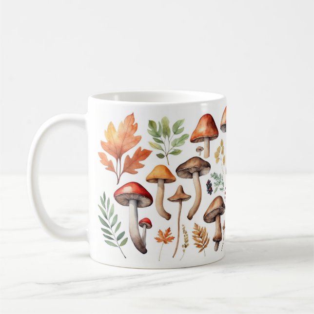 Höstsvampar och skogsblad illustration kaffemugg (Vänster)