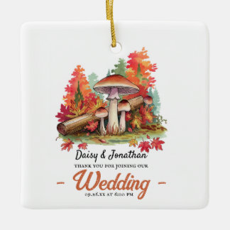 Hösttema med svampvattenfärg bröllop julgransprydnad keramik