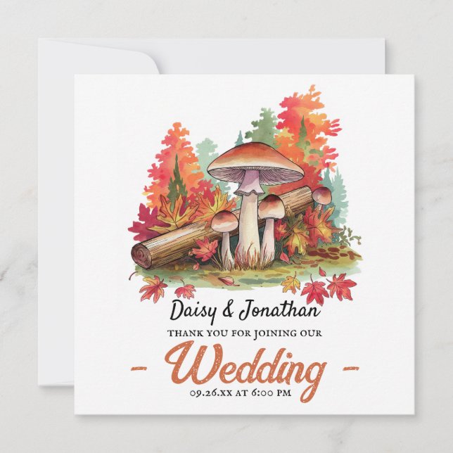 Hösttema med svampvattenfärg bröllop tack kort (Framsida)