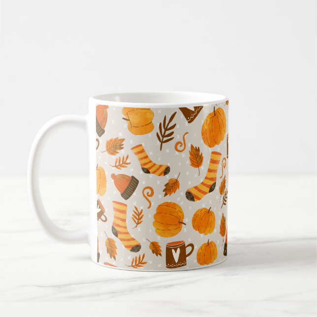 Hösttema Sömlös Mönster Tile Kaffemugg (Vänster)