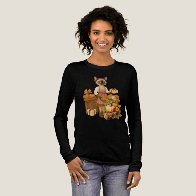 HösttemaThanksgiving med katt T Shirt (Hel framsida)