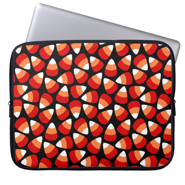Hösttematiserad Candy Corn på svart Laptop Fodral (Framsidan)