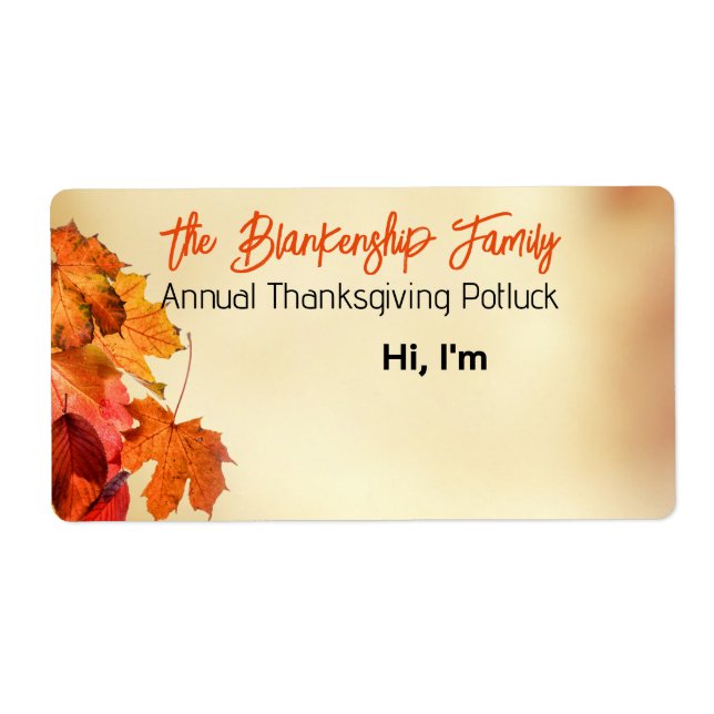 HöstThanksgiving Insamling av Papper etikett Namn  Fraktsedel (Framsidan)