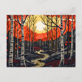 Hösttidsskog med woodpecker helg vykort