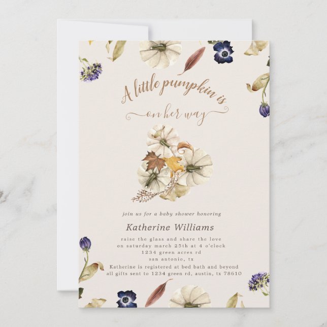 Hösttoner pumpa inbjudan till babydusch (Framsida)