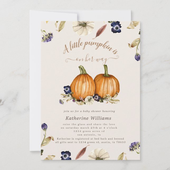 Hösttoner pumpa inbjudan till babydusch (Framsida)