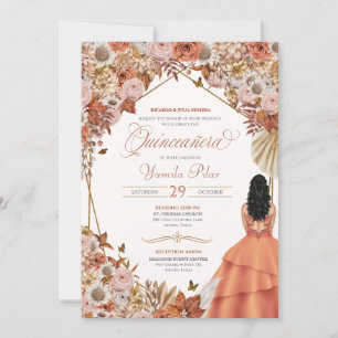 Hösttorkad Blommigt av Höst löv Quinceanera Inbjudningar
