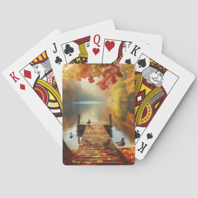 Höstträd & sjö med ankor casinokort (Baksidan)