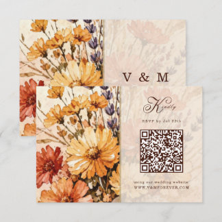 Höstträdgård i blommande bröllops QR-kod RSVP-kort OSA Kort